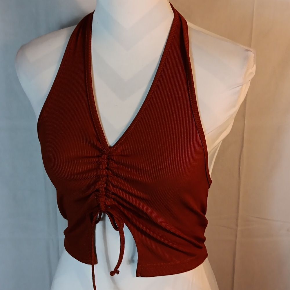 Ribbed Rust Colored Halter Crop Top
